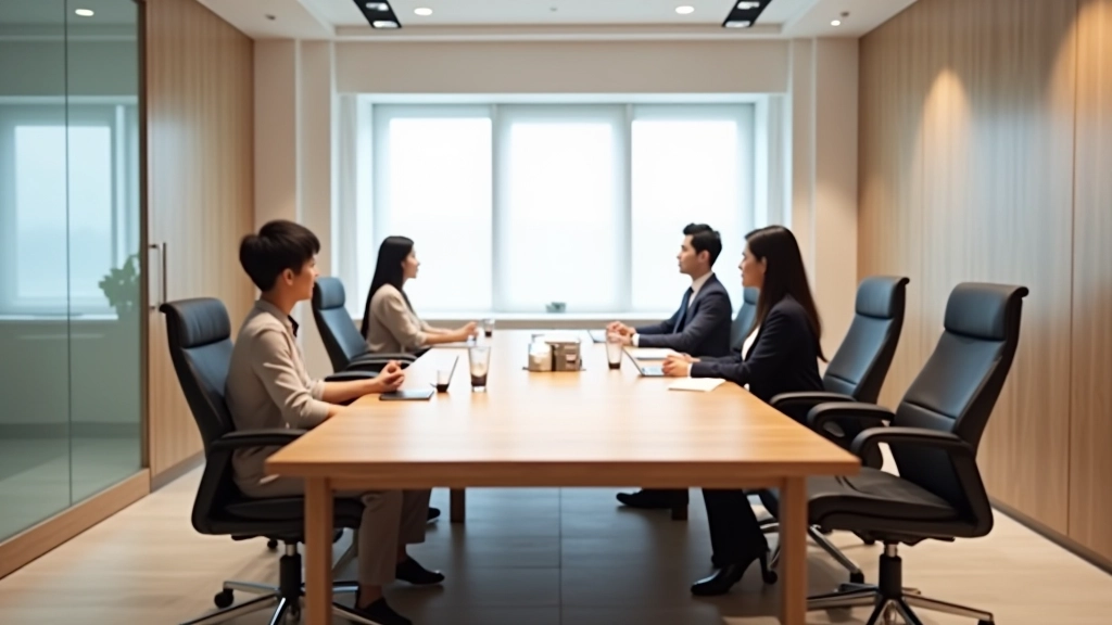 Well-lit conference room with clear sightlines, ergonomic seating, and strategically positioned furniture allowing visibility for all participants